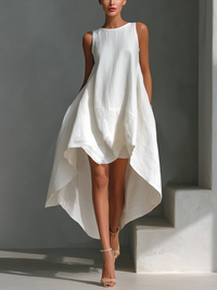 Elvina - Luftiges Midikleid aus Leinen – Weiß