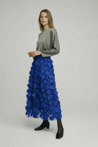 Eleganter Rock mit Polka Dot und Tüll-Patchwork - midi – Blau
