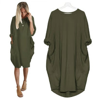 Eivy - Lässiges langes lockeres Kleid – Dunkelgrün
