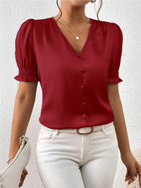 Abella™| Elegante Bluse Mit V-Ausschnitt Und Puffärmeln – Rot