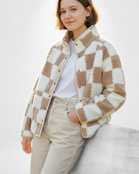 Fleecejacke im Teddy-Look mit Stehkragen für Damen – Beige