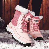 Winterschuhe Damen| Mit Schnürung Und Runder Kappe Stiefel – Rosa