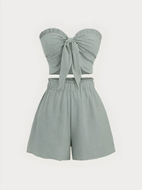 Sophie | Romantisches Date am Meer Top + Shorts Slim Fit – Graugrün
