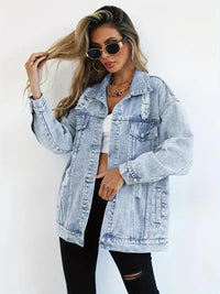 | Oversized Jeansjacke für Damen – Helltürkis