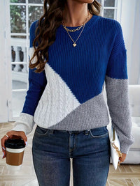 Damen FARBBLOCK DROP SHOULDER PULLOVER | MODERNER STIL, KOMFORTABLE PASSFORM – Gemischte Farbe