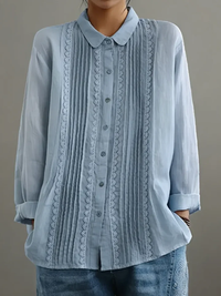 Kalanit - Patchwork Spitzenhemd Aus Leinen Und Baumwolle – Hellblau