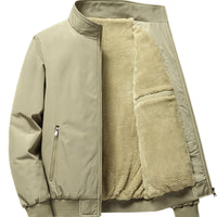 Herren Outdoor Jacke mit Fleece | Einfarbig Reißverschluss – Khaki