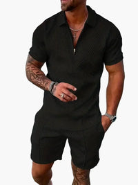 Set aus Polo und Shorts im lässigen Stil für Herren – Sommerliche entspannte Eleganz – Schwarz