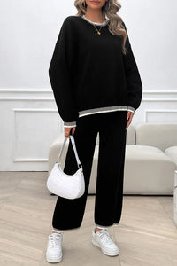 WANDA - STRICKPULLOVER-SET MIT HOSE – Schwarz