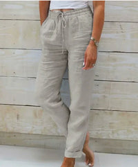 Kayla | Damenhose aus Baumwoll-Leinen mit elastischem Bund – Grau