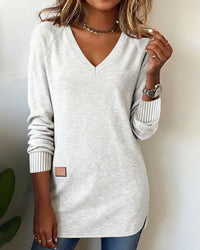 Emma | Modischer Damen Pullover V-Ausschnitt elegant – Hellgrau