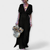 Maxi-Kimono-Kleid im griechischen Stil – Schwarz