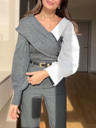 Nadine - Vielseitiger Patchwork-Strickpullover