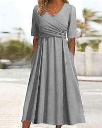 Lisa | Crossover Bauchbedeckendes Kleid – Grau