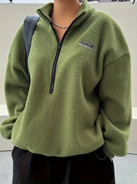 Irelora | Gemütliches Plüsch-Sweatshirt mit Reißverschluss, lässiger Pullover für den Herbst – Zitronengrün