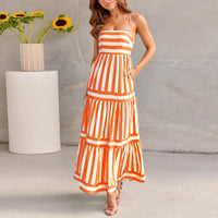 Marisol | Gestreiftes Maxikleid mit Trägern und Taschen – Orange