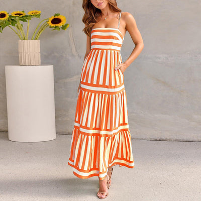 Marisol | Gestreiftes Maxikleid mit Trägern und Taschen