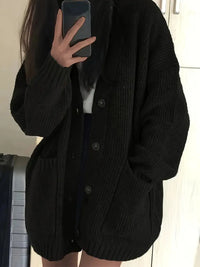 Wichase | Strickjacke mit V-Ausschnitt, warm, einfarbig, für die kühlere Jahreszeit – Schwarz
