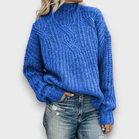 Alina – Retro Rollkragenpullover mit Zopfmuster – Blau