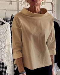 Damenbluse mit Wasserfallkragen 3/4-Arm – Khaki