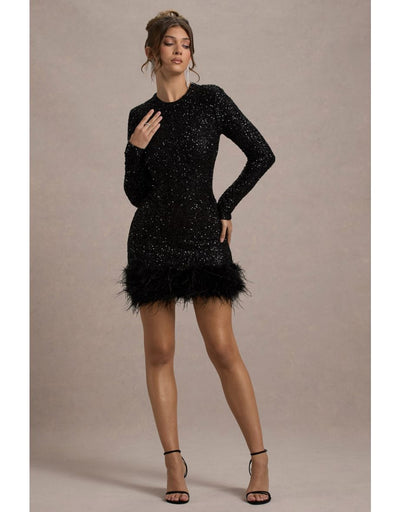 Valentina - Elegantes Paillettenkleid mit Federn