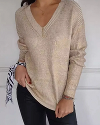 REBEKKA - LÄSSIGER V-AUSSCHNITT-PULLOVER – Beige