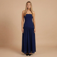 Sharon - Trägerloses Maxikleid mit Fall Taille und Raffung – Marine