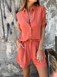 FENNA | Leichtes Leinen-Set – Rot/ Orange