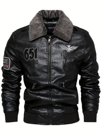 Mantil | Herren Retro PU Bomberjacke – Schwarz