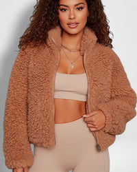 Teddy Bomberjacke für Damen – Braun