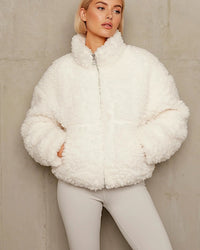 Teddy Bomberjacke für Damen – Weiß