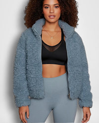 Teddy Bomberjacke für Damen – Blau