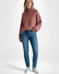 Eleganter Zopfstrick Pullover für Damen ohne Kapuze – Rot
