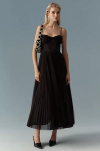 Stefanie™ | Korsett-Plisseekleid aus Tüll – Schwarz