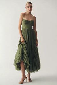 Stefanie™ | Korsett-Plisseekleid aus Tüll – Grün