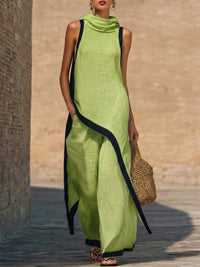 Maranta - Set aus asymmetrischer Tunika und Wide-Leg-Hose – Grün