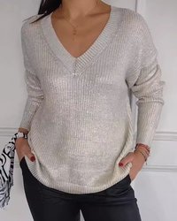 REBEKKA - LÄSSIGER V-AUSSCHNITT-PULLOVER – Grau