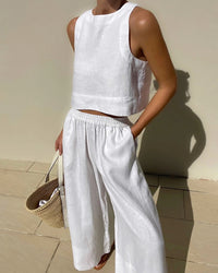 Damen Minimalistisch Leichte Zweiteiliges Set | Sommer – Weiß