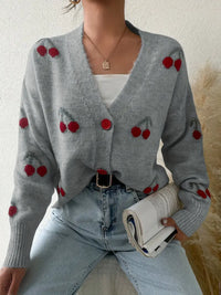 Olivireia | Strickjacke Kirschblüten-Eleganz mit Stickerei – Hellgrau