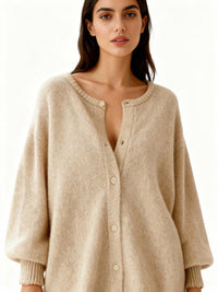 Damen Strickjacke mit Knopfleiste und Rundhalsausschnitt – Beige