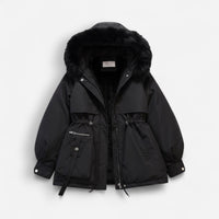 Taillierte Winterjacke für Damen – warm gefüttert und wasserdicht – Schwarz