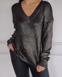 REBEKKA - LÄSSIGER V-AUSSCHNITT-PULLOVER – Schwarz