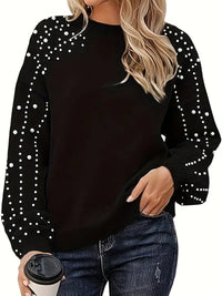 Quinlee – Langärmeliger Strick Pullover Mit Rundhalsausschnitt – Schwarz