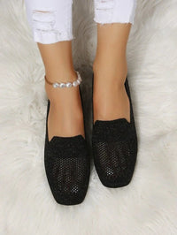 Damen-Sommer-Low-Top-Flachschuhe mit runder Zehenpartie – Schwarz
