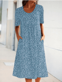XANDRA - MIDI-KLEID MIT KURZEN ÄRMELN – Blau