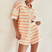 Zweiteiler für Damen - Luftige Kurzarmbluse mit Shorts für den Sommer – Weiß