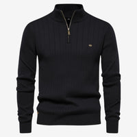 Rico | Muscle Fit Lässig gerippter Pullover – Schwarz