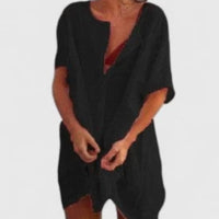 Sabina | Damen Strand Überwurf Kleid Locker Knopfleiste Sommer Casual – Schwarz