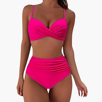 Bikini-Set für Damen - mit High Waist und verstellbaren Trägern – Heißes Rosa