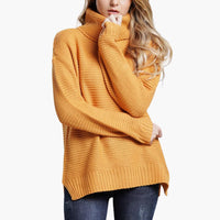 Damen pullover mit Rollkragen und langen Ärmeln – Gelb